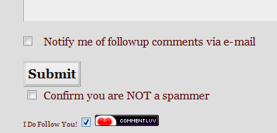 Comment form on a commentluv enabled blog