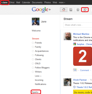 Google+ sparks and circles
