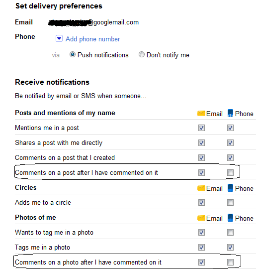 set google plus delivery preferences