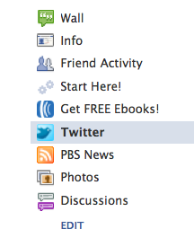 Twitter tab on Facebook fan page