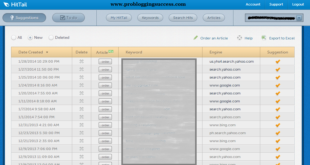 Hittail Keywords Suggestion